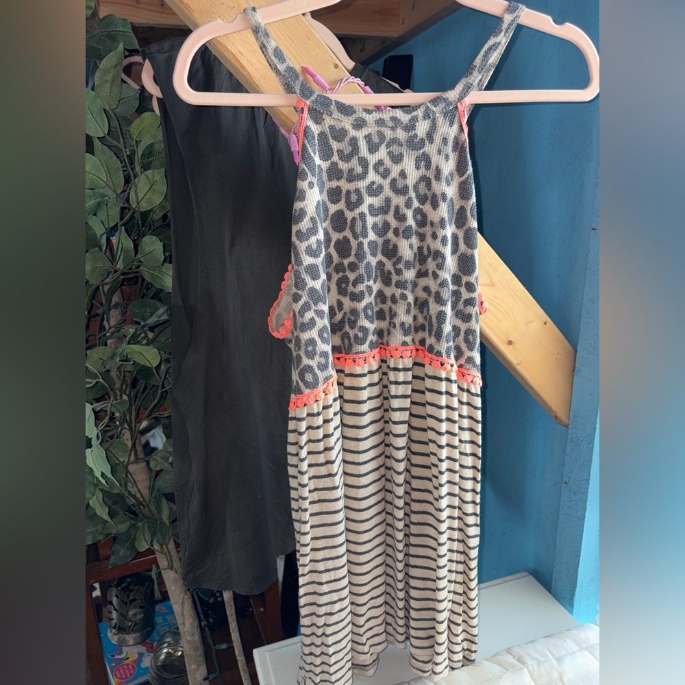 Leopard & Stripe Tank Dress with Coral Trim - Women's Summer Dress